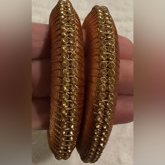 Cord covered brown and gold bangle bracelet set - set of 2. - Picture 2 of 3